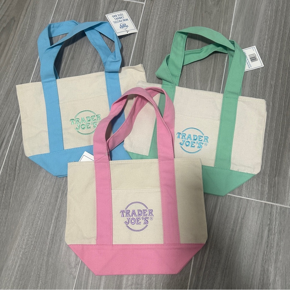 Trader Joes Mini Pastel Tote Bag Set - Blue, Green, Pink